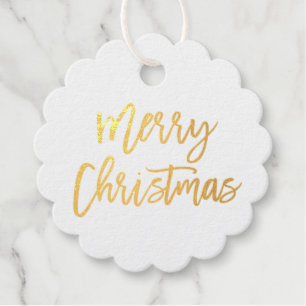 Modern Brush Script Gold Foil Merry Christmas Favour Tags