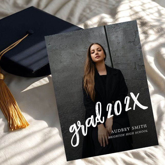 Modern Brush Script Grad Photo Graduation Announcement (Creator Uploaded)