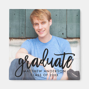 Modern Brush Script Graduation Announcement Square Magnet