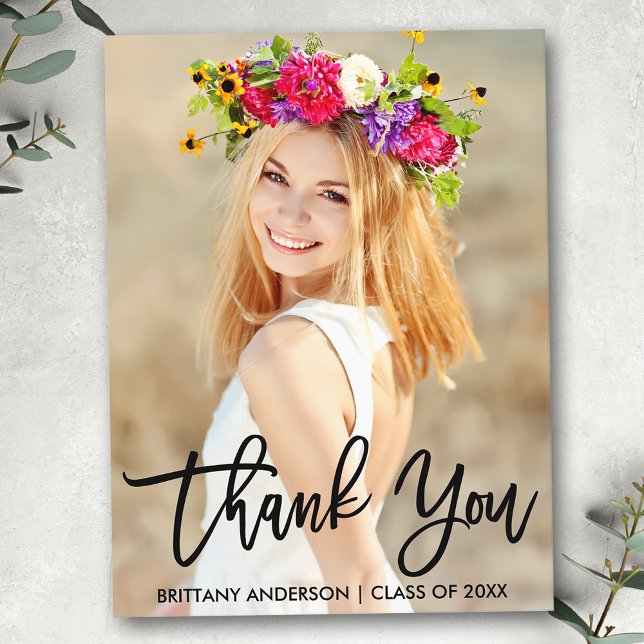 Modern Brush Script Graduation Thank You Postcard (Customize to change your personalized text size or text style.)