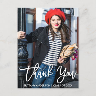 Modern Brush Script Graduation Thank You Wht Postcard