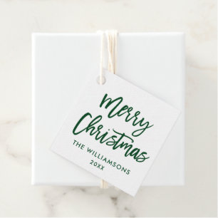 Modern Brush Script Green Christmas Square Favour Tags