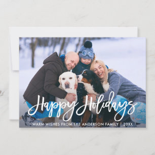 Modern Brush Script Happy Holidays Family Photo Holiday Card