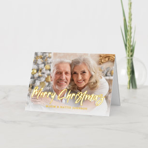 Modern Brush Script Happy Holidays Photo Foil Holiday Card