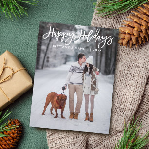 Modern Brush Script Happy Holidays Photo Postcard