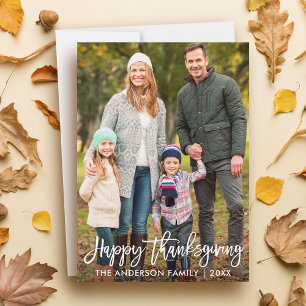 Modern Brush Script Happy Thanksgiving Photo Holiday Card