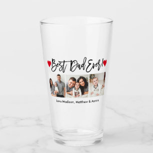 Modern Brush Script Hearts 3 Photo Best Dad Ever Glass