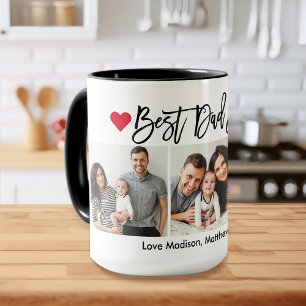 Modern Brush Script Hearts 3 Photo Best Dad Ever Mug