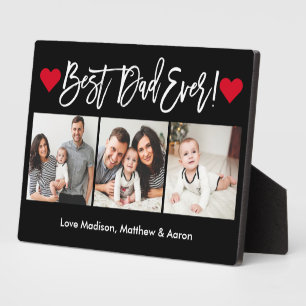 Modern Brush Script Hearts 3 Photos Best Dad Ever Plaque