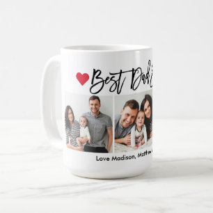Modern Brush Script Hearts Best Dad Ever 3 Photo Coffee Mug