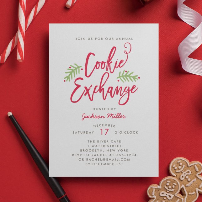 Modern Brush Script Holiday Cookie Exchange Party Invitation (Creator Uploaded)