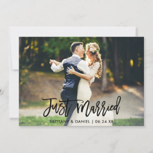 Modern Brush Script Just Married Photo Announcement