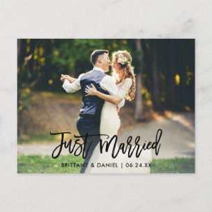 Modern Brush Script Just Married Photo Postcard
