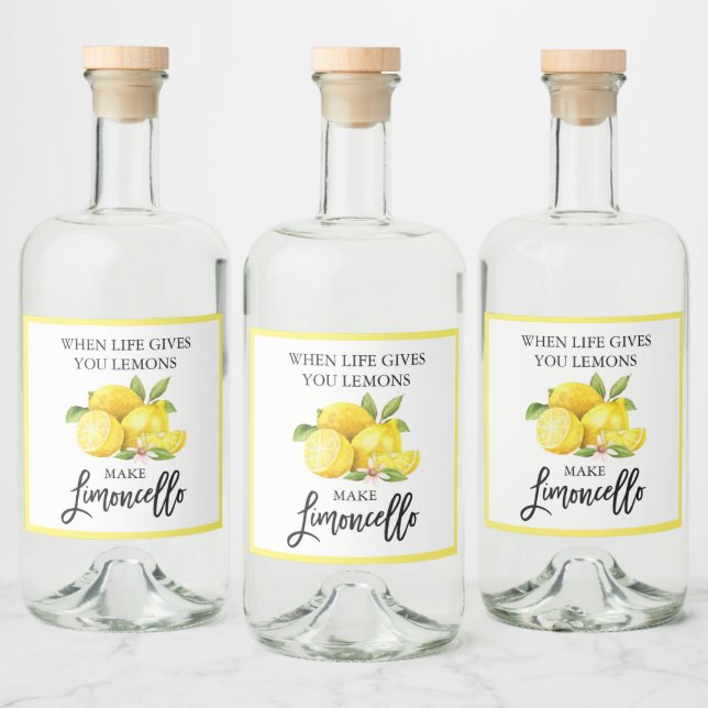 Modern Brush Script Limoncello Lemons Liquor Bottle Label (Bottles)