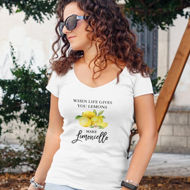 Modern Brush Script Limoncello Lemons V-Neck T-Shirt (Many shirt sizes, colors & styles to choose from.)