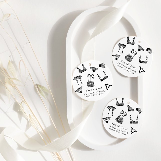 Modern Brush Script Lingerie Bridal Shower Favour Tags (Creator Uploaded)