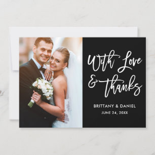 Modern Brush Script Love and Thanks Wedding Blk Thank You Card