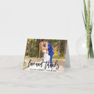 Modern Brush Script Love and Thanks Wedding Note Card