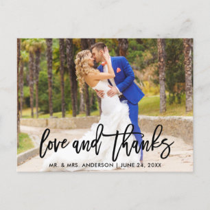Modern Brush Script Love and Thanks Wedding Postcard
