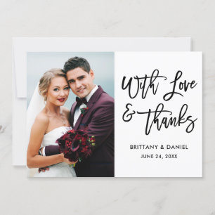 Modern Brush Script Love and Thanks Wedding Wht Thank You Card