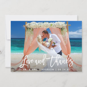 Modern Brush Script Love and Thanks Wedding Wht Thank You Card