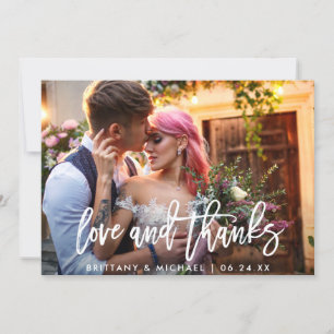 Modern Brush Script Love Thanks Photo Wedding Thank You Card
