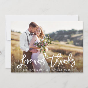 Modern Brush Script Love Thanks   Wedding Photo Thank You Card