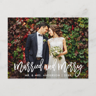 Modern Brush Script Married & Merry Christmas Postcard