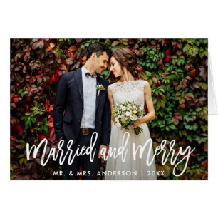 Modern Brush Script Married & Merry Fold Card