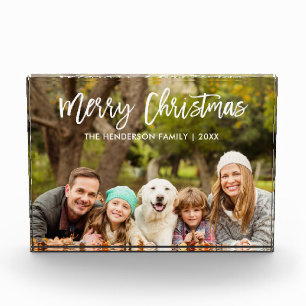 Modern Brush Script Merry Christmas Family Photo Block