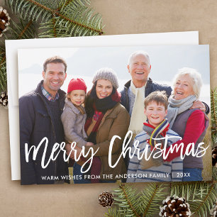 Modern Brush Script Merry Christmas Family Photo Holiday Card