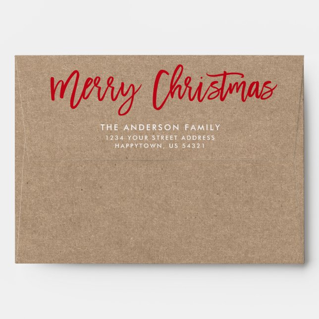 Modern Brush Script Merry Christmas Kraft Envelope (Back (Top Flap))