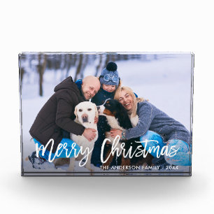 Modern Brush Script Merry Christmas Photo Block