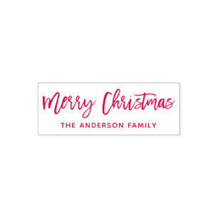 Modern Brush Script Merry Christmas Red Self-inking Stamp