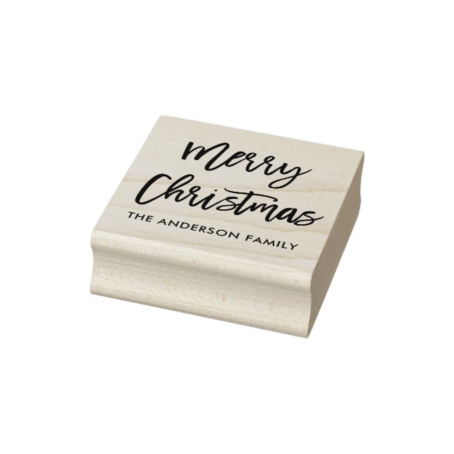 Modern Brush Script Merry Christmas Square Rubber Stamp (Stamp)