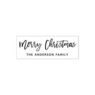 Modern Brush Script Merry Christmas Star Self-inking Stamp