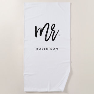 Modern Brush Script Mr Editable Colour Beach Towel