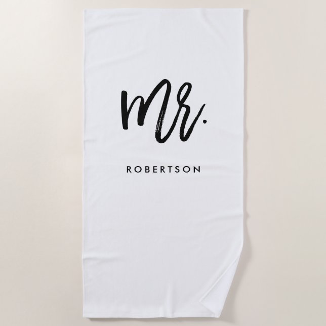 Modern Brush Script | Mr | Editable Colour Beach Towel (Front)