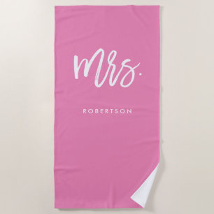 Modern Brush Script   Mrs   Pink Editable Colour Beach Towel