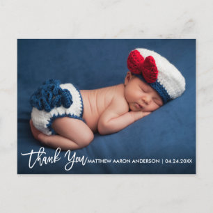 Modern Brush Script New Baby Thank You W Announcement Postcard