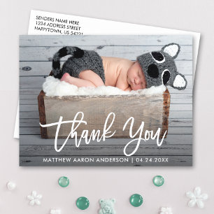 Modern Brush Script New Baby Thank You Wht Postcard