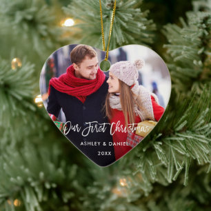 Modern Brush Script Our First Christmas Couple H Ceramic Tree Decoration