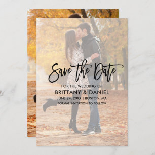 Modern Brush Script Overlay Save The Date Card