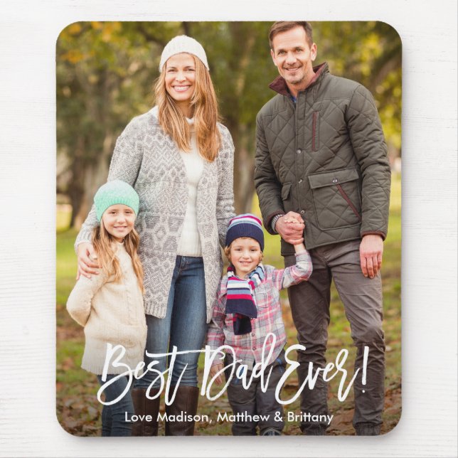 Modern Brush Script Photo Best Dad Ever  Mouse Mat (Front)