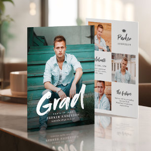 Modern Brush Script Photo Graduation Announcement