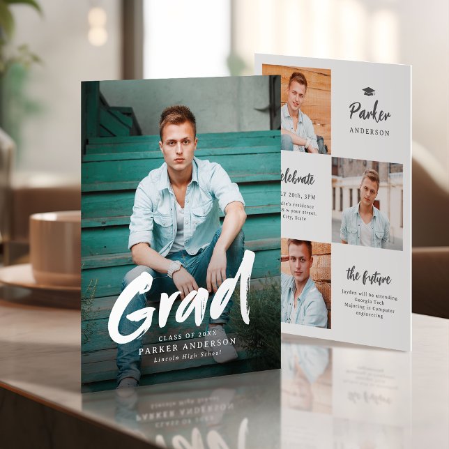 Modern Brush Script Photo Graduation Announcement (Modern Brush Script Photo Graduation Announcement)