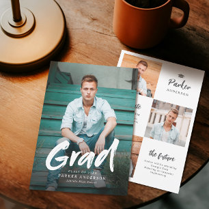 Modern Brush Script Photo Graduation Announcement