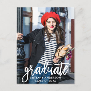 Modern Brush Script Photo Graduation Announcement