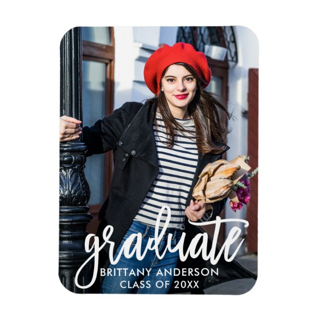 Modern Brush Script Photo Graduation Announcement Magnet (Vertical)
