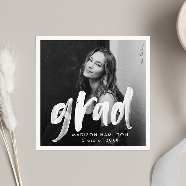 Modern Brush Script Photo Graduation Napkin (Creator Uploaded)